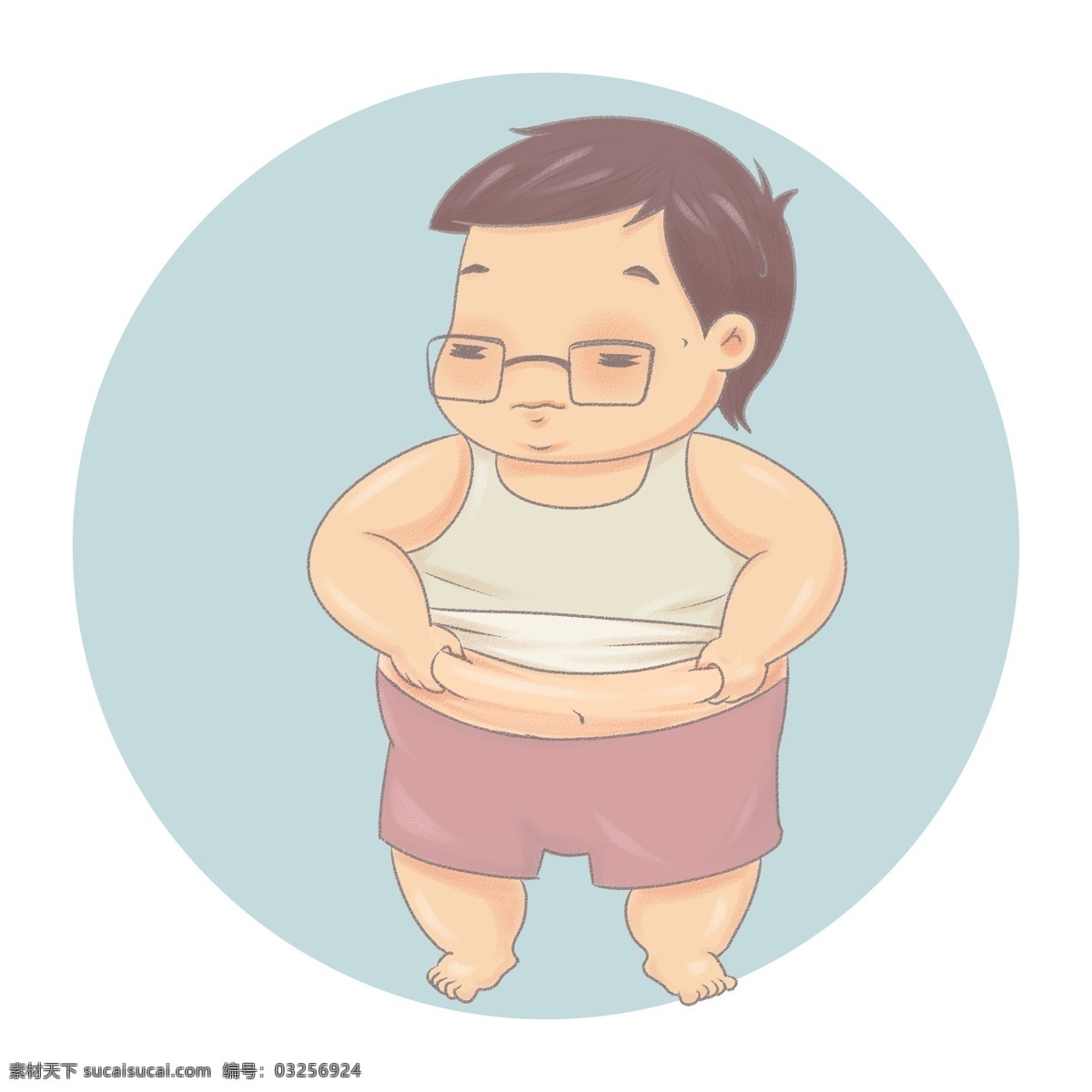 手绘 肥胖 人物 男子 卡通 形象 清新