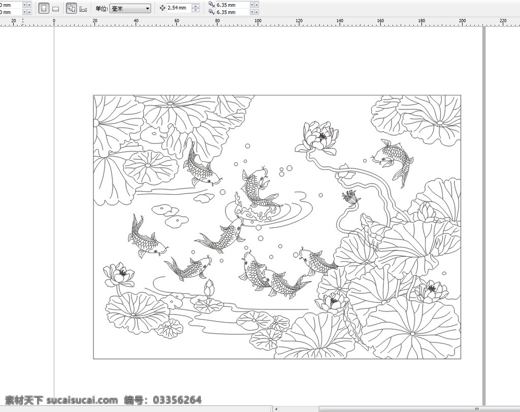 九鱼戏莲 艺术玻璃 雕刻 线稿 白描稿 隔断 屏风 背景墙 九鱼 莲花 荷花 自然景观 自然风光