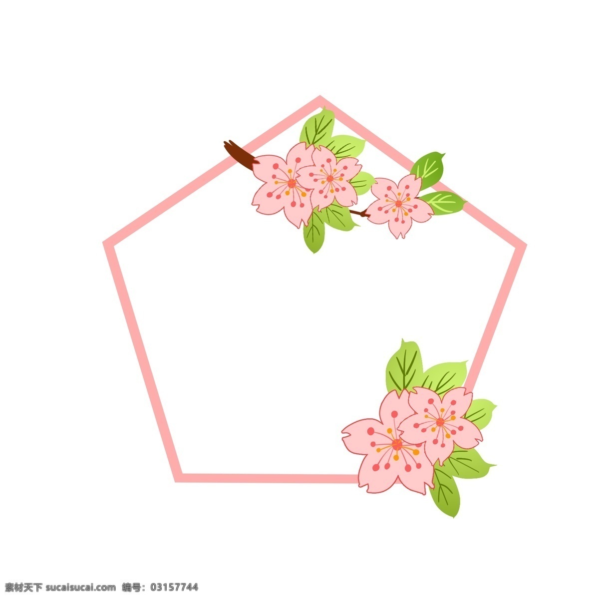 卡通 粉色 小花 边框 粉色小花 植物边框 卡通边框 多边形边框 鲜花 花卉 植物 绿叶 创意植物边框