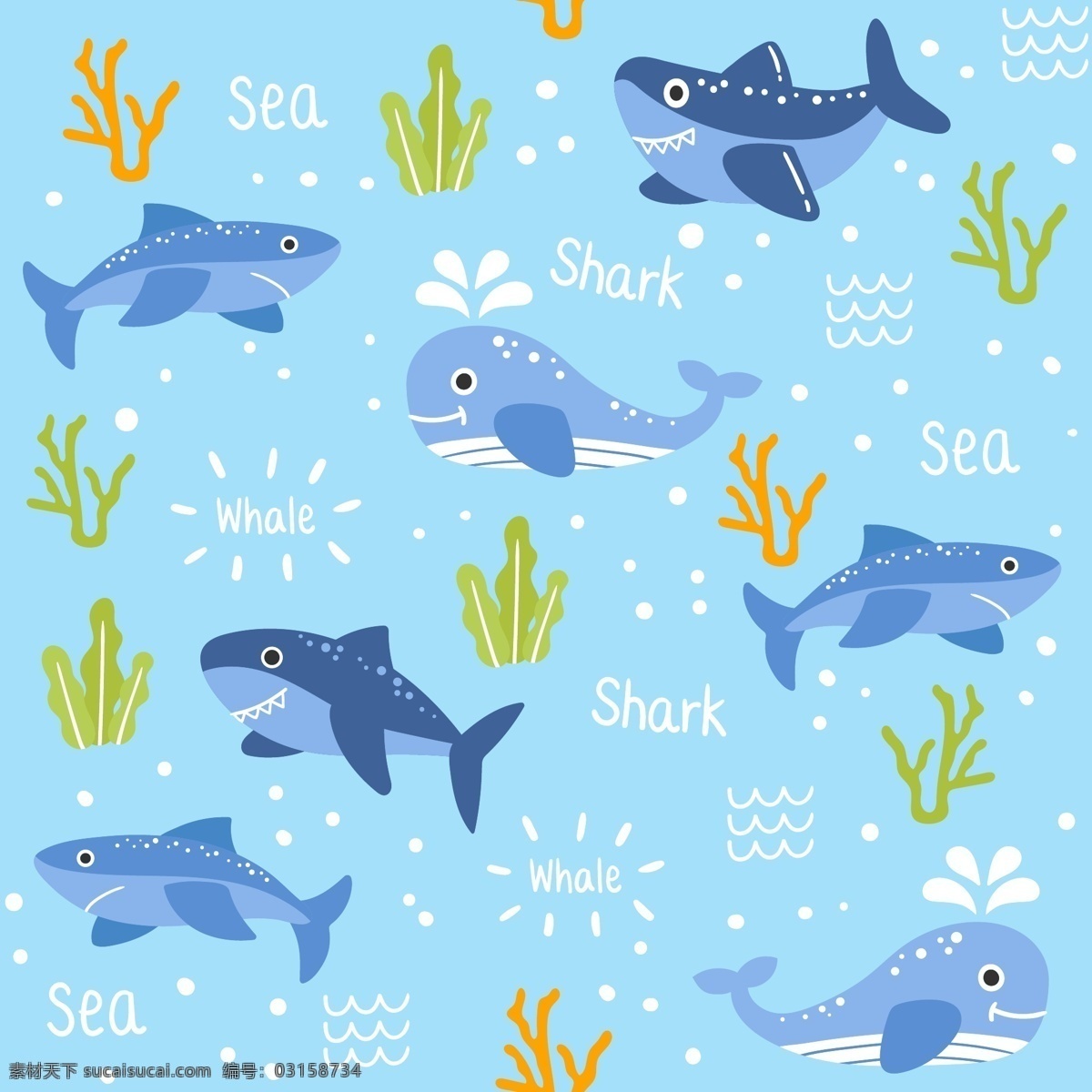 海洋 动物 文字 图案 背景 模式 水 手 模板 自然 海 手绘的 排版 字体 涂鸦 文本 丰富多彩的 草图 绘图 有趣的 鲨鱼 鲸鱼 词 海豚 无缝的 话 绘制 野生的 粗略的 书法的 野生动物 底纹边框 背景底纹