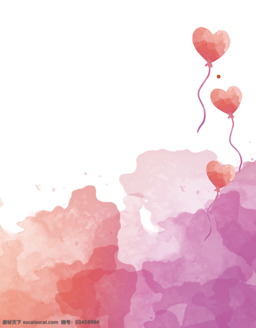 矢量 水彩 涂鸦 喷溅 手绘 心形 气球 背景 粉色 海报 梦幻 情人节 紫色