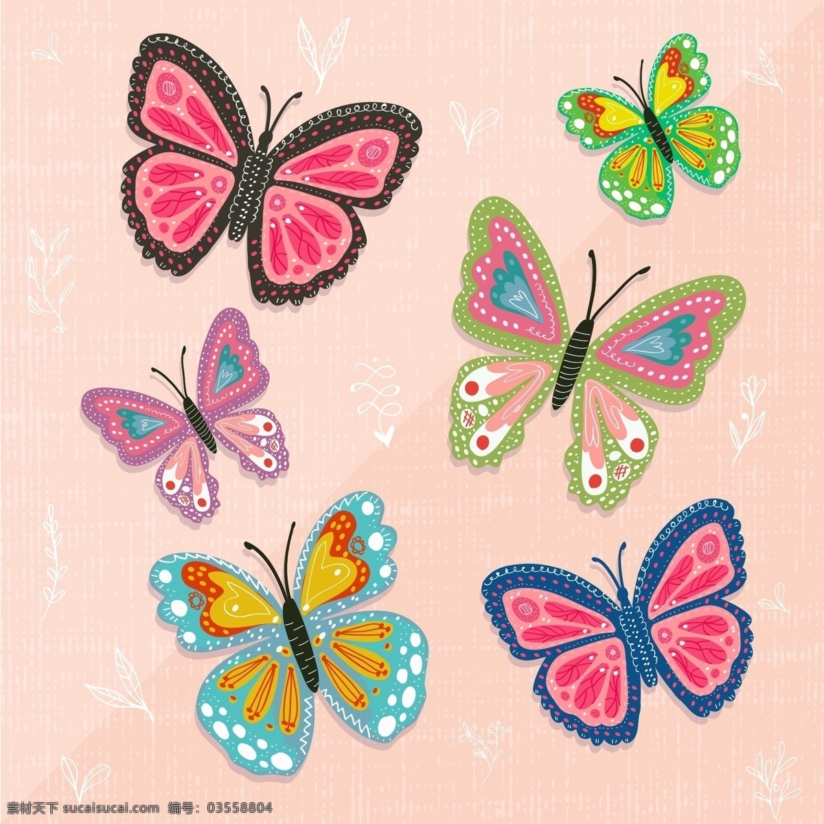 彩色 蝴蝶 叶子 昆虫 矢量图 矢量 高清图片
