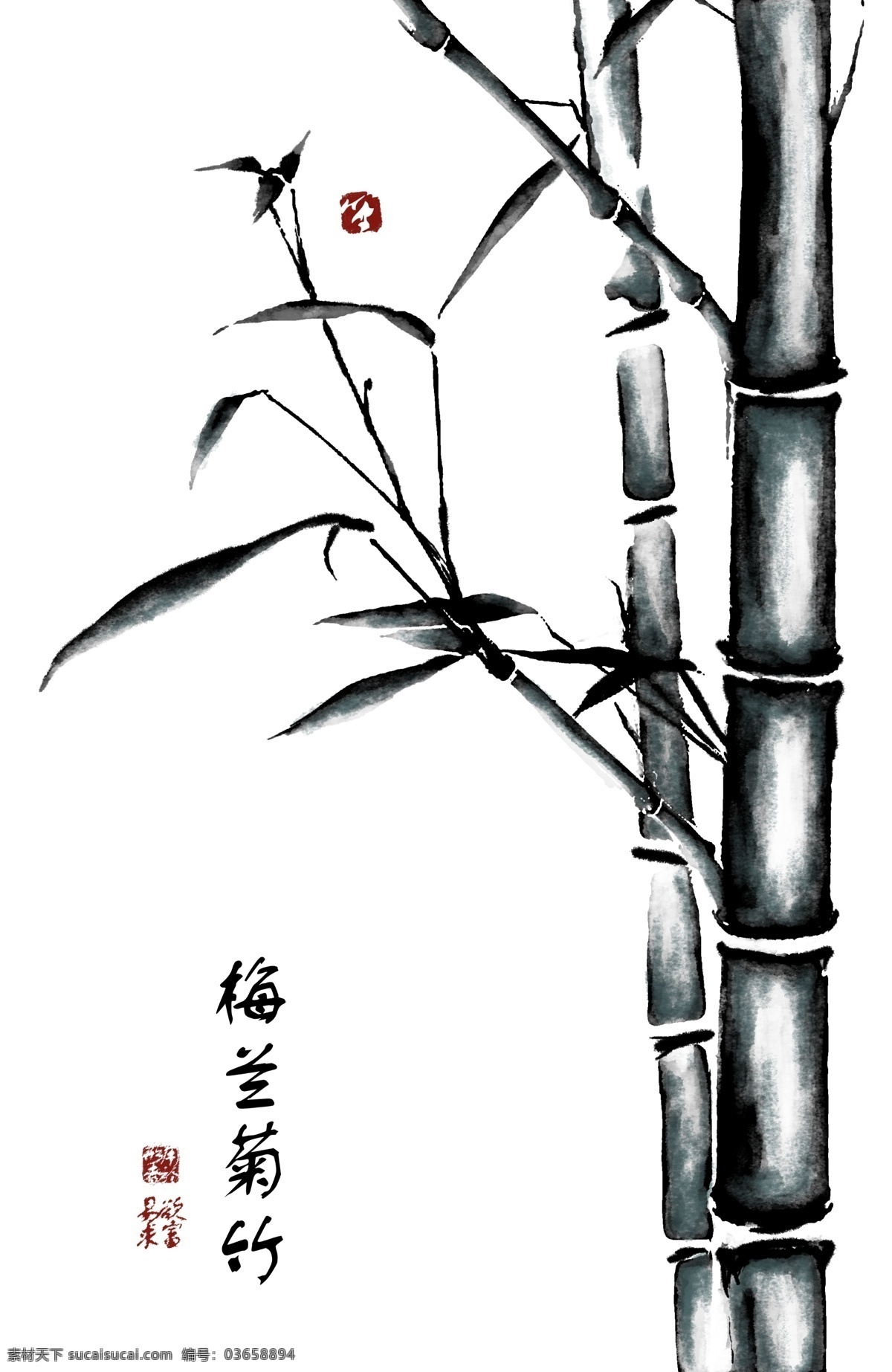 水墨画 水墨竹 梅兰菊竹 水黑画 竹子 竹叶 素描 广告设计模板 源文件