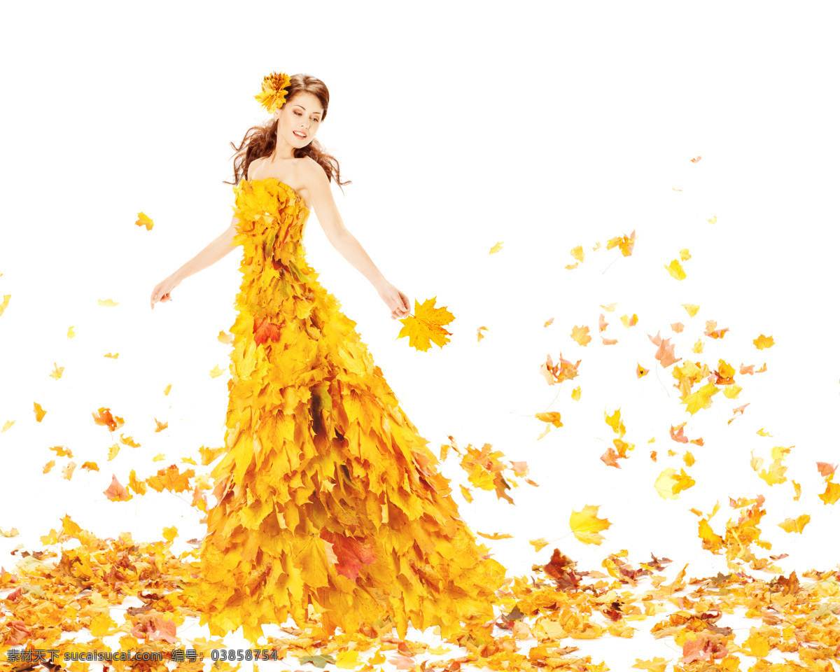 穿 树叶 服装 美女图片 叶子 美女 女人 服饰 秋天 秋季 景观 景区 自然风光 旅游 背景 花草树木 生物世界