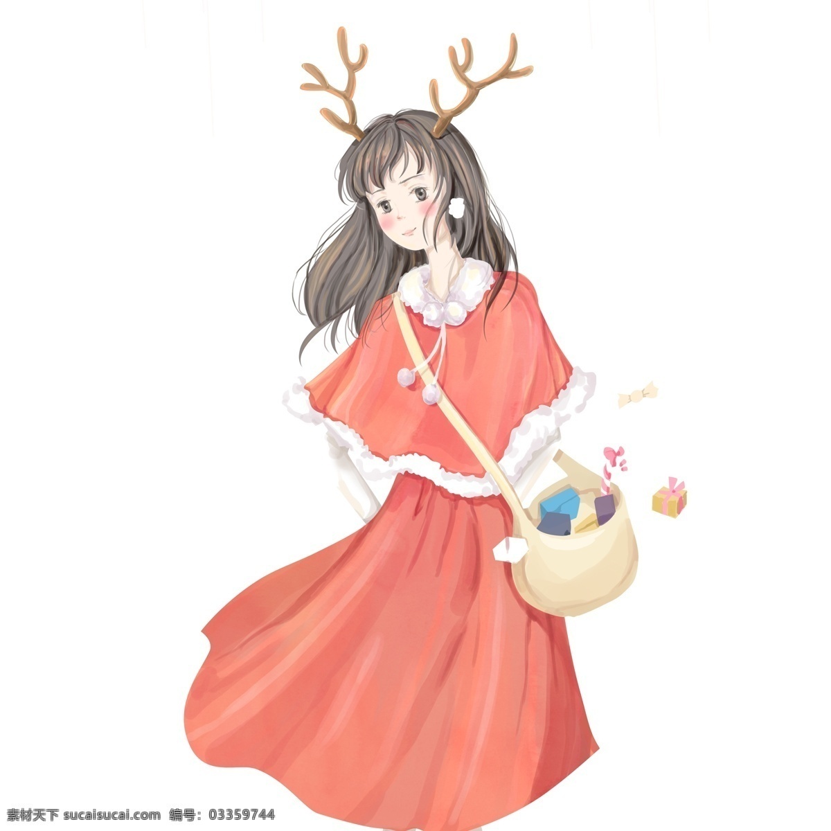 清新 唯美 麋鹿 女孩 圣诞节 元素 冬季 发卡 麋鹿发卡 少女 手绘设计