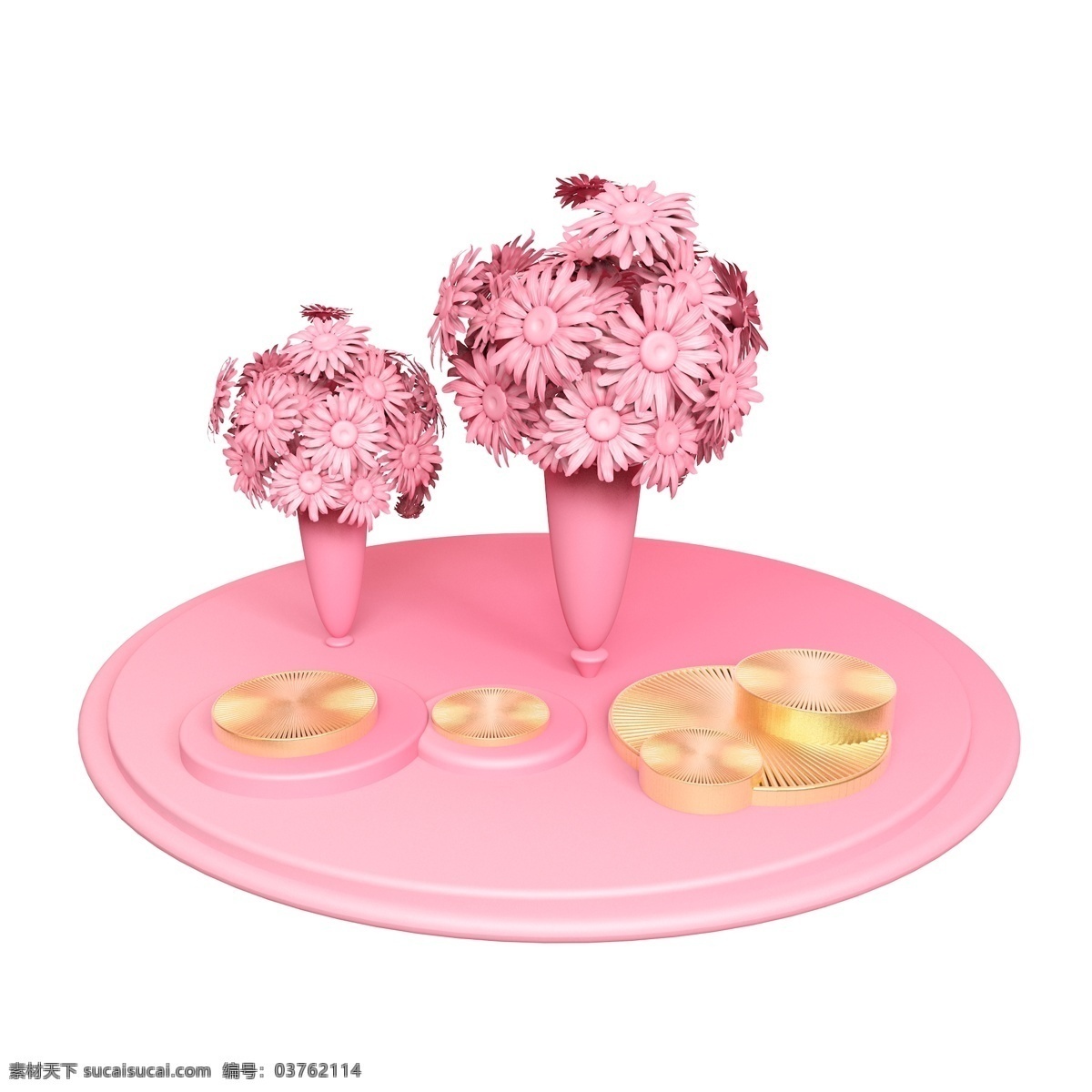 创意 粉色 花瓶 舞台 两个 立体