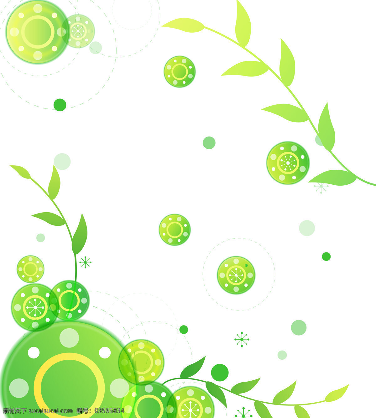 绿色 圆圈 叶子 移门 图案 彩绘 抽象 时尚 装饰素材