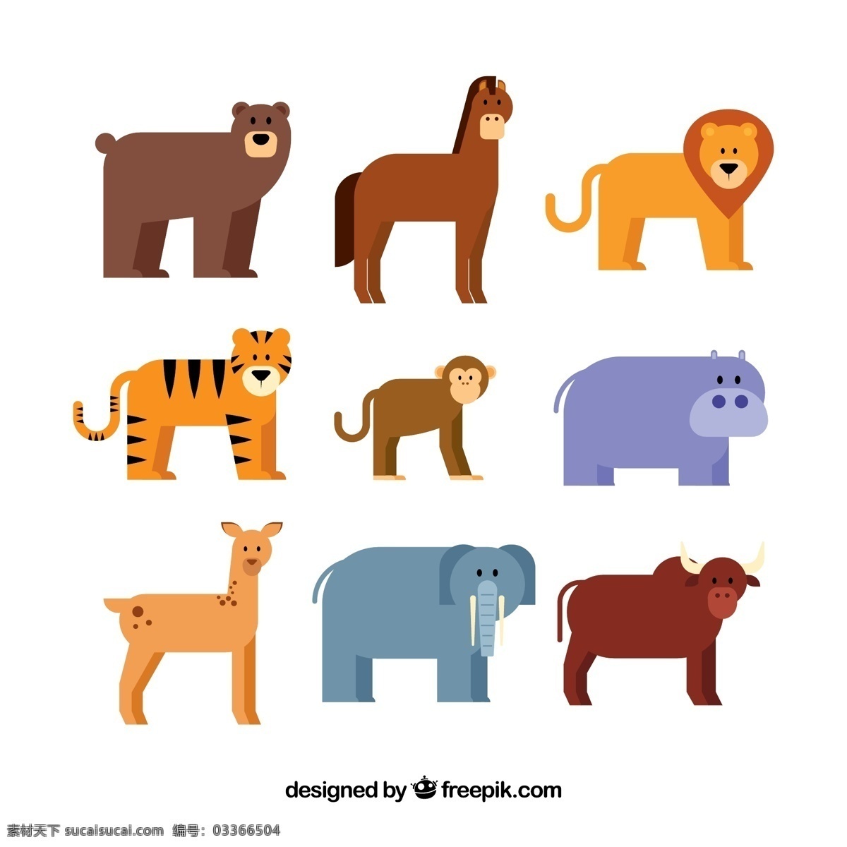组 四 只 腿 小 动物 元素 设计素材 创意设计 小动物 卡通 可爱 矢量素材 憨厚