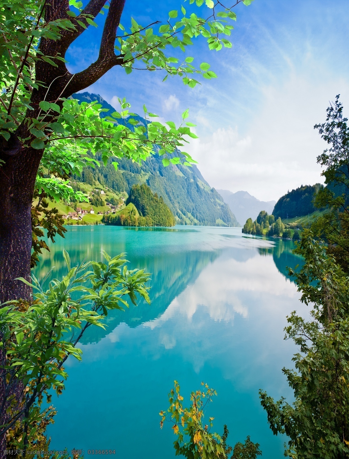 山水风景 模版下载 树 水 山 海 树木 风景画 山水画 蓝天 白云 背景 源文件