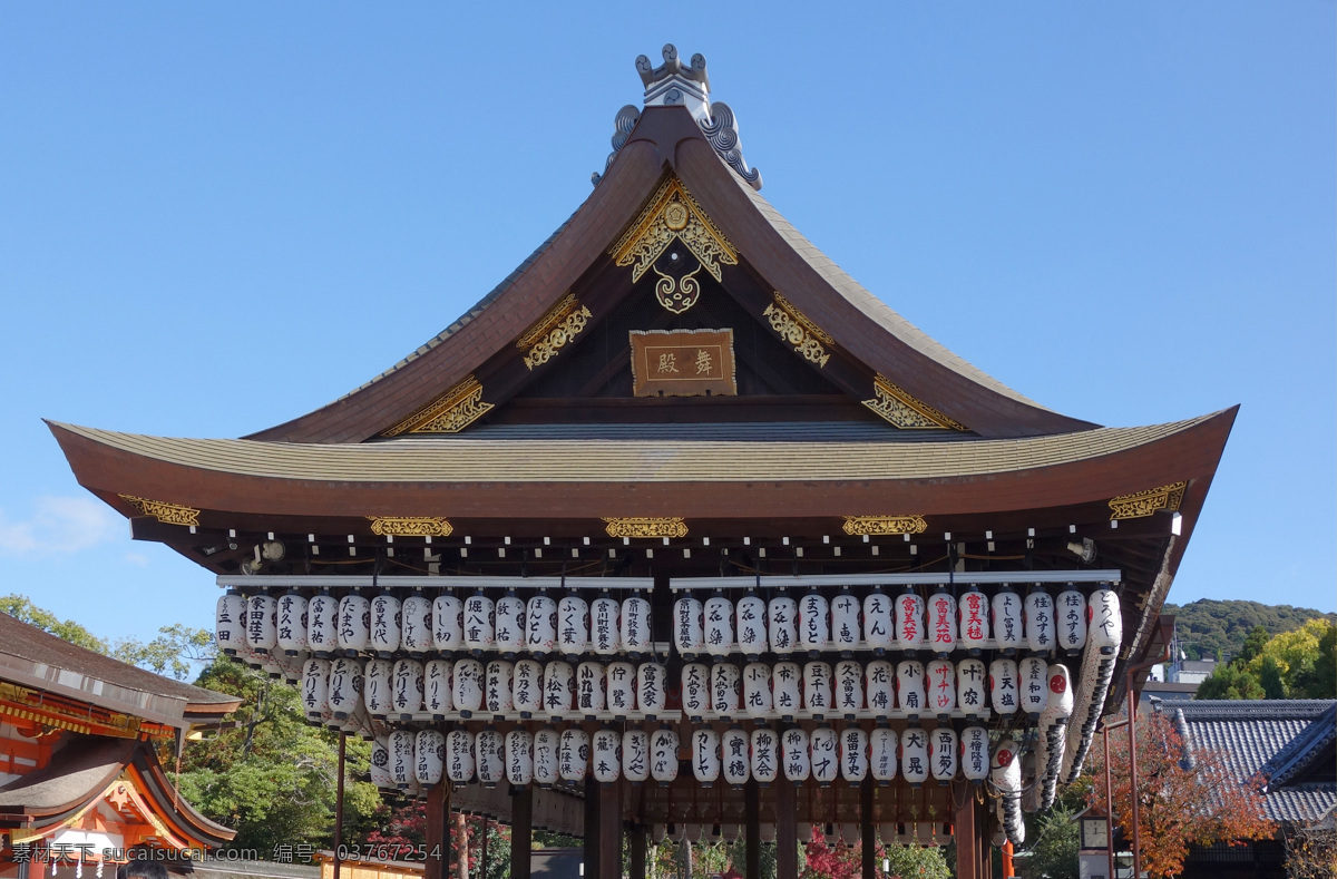日本 京都 八坂神社 舞殿 灯笼 商人捐赠者 日本风光 旅游摄影 国外旅游