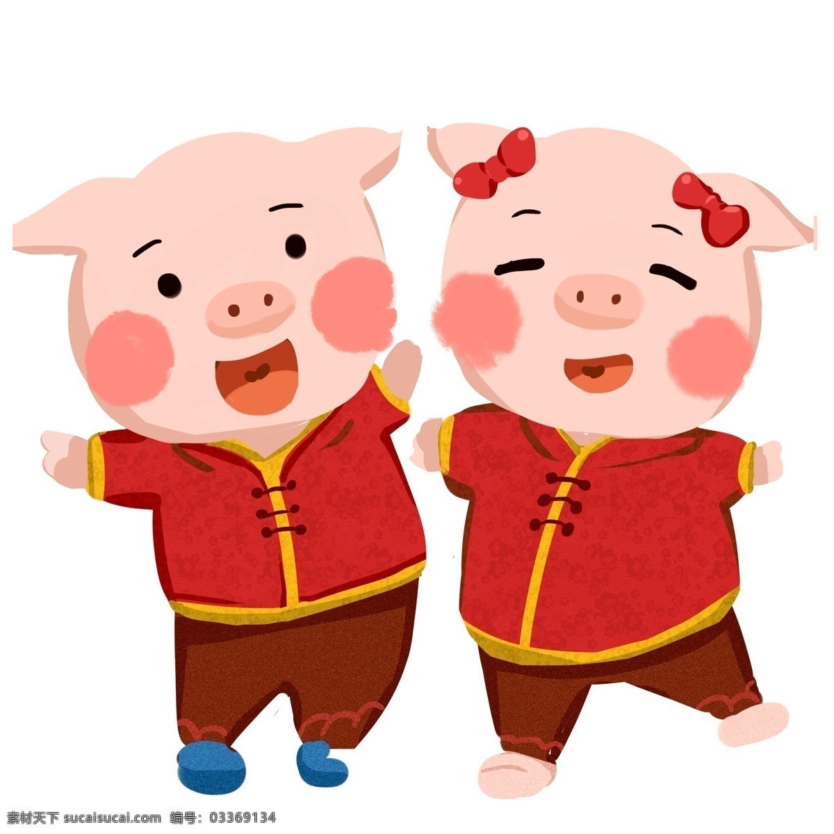 喜庆 欢欢喜喜 新年 猪 兄妹 卡通 可爱 红色 春节 过年 春节元素 2019年 猪年 小猪形象 猪年形象