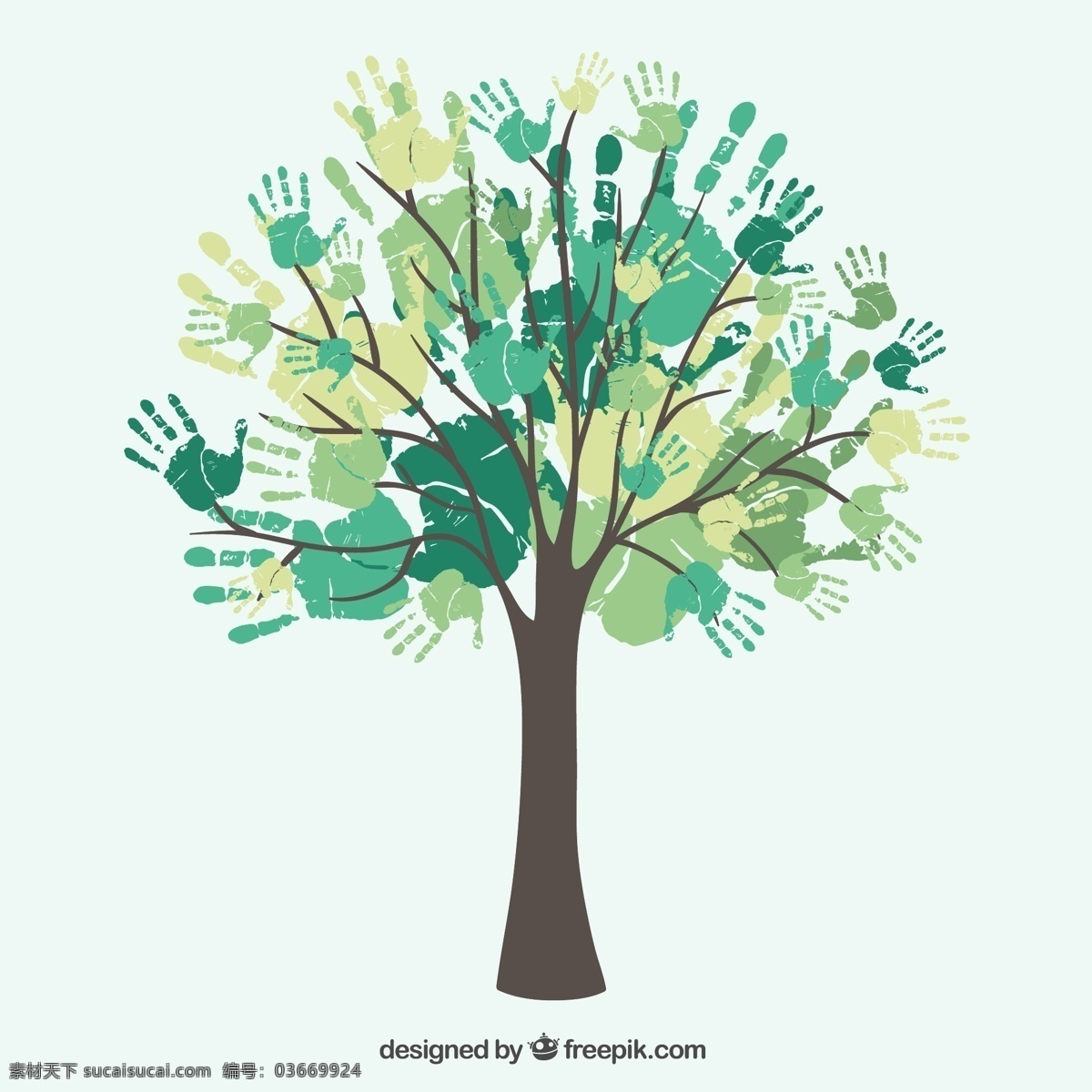 水彩手印树木 设计矢量 墨迹 水彩 手印 树木 环保 矢量图 ai格式 生物世界 树木树叶