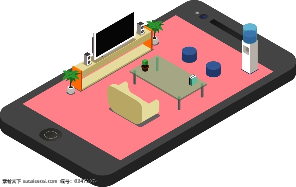 d 家居 生活 2.5d 轴测图 立体 app 家居生活 日常 客厅 生活场景 插画设计 可爱 小清新 科技