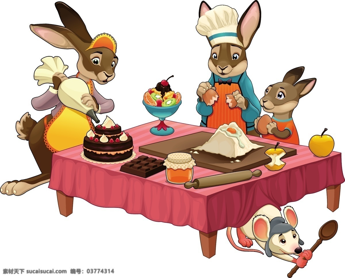 有趣 动物 烹饪 场景 出生 蛋糕 绘画 节日 卡通 快乐 年度 派对 庆祝 人物 生日 生日快乐