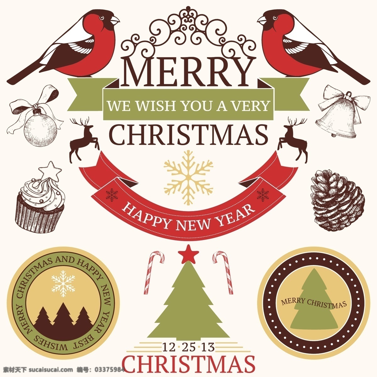 圣诞节 食物 简约 图标 矢量 礼物 小鸟 卡通 可爱 矢量素材 平面素材