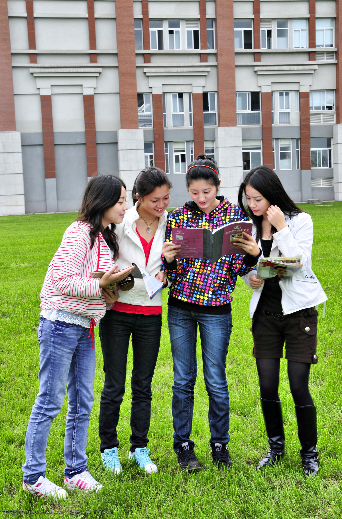 草地 上 看书 学生 校园生活场景 学院学习场景 交流 交谈 大学生 美女 校园文化生活 人物摄影 人物图库