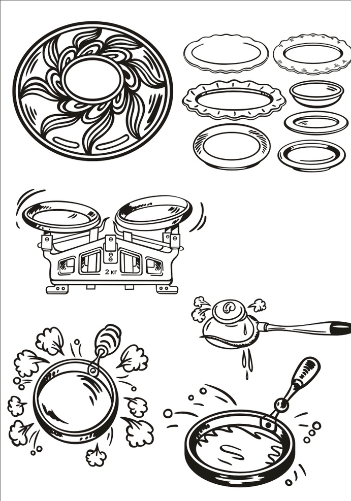 手绘餐具器皿 餐具器皿 餐具 器皿 线描餐具 线描的 动漫动画
