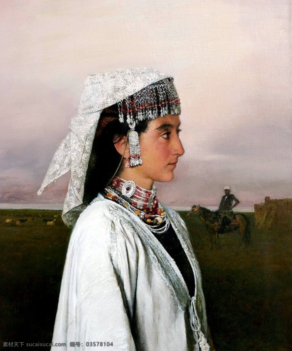遥远 地方 美术 绘画 油画 女人 女子 姑娘 少女 维族人 表情 动作 姿势 油画艺术 油画作品27 绘画书法 文化艺术