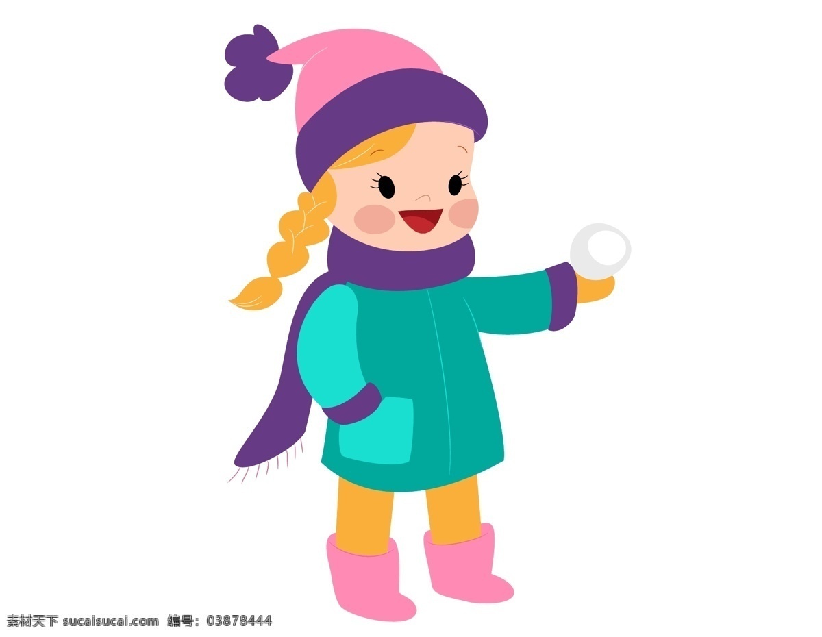 卡通 女孩 玩 雪球 元素 小清新 冬季 可爱女孩 开心 手绘 寒冷 玩雪球 ai元素 矢量元素
