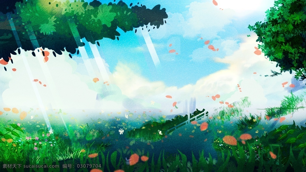 早安 清晨 蓝天 树林 背景 蓝天背景 手绘背景 广告背景 背景素材 卡通背景 早晨 树林背景 psd背景 背景展板