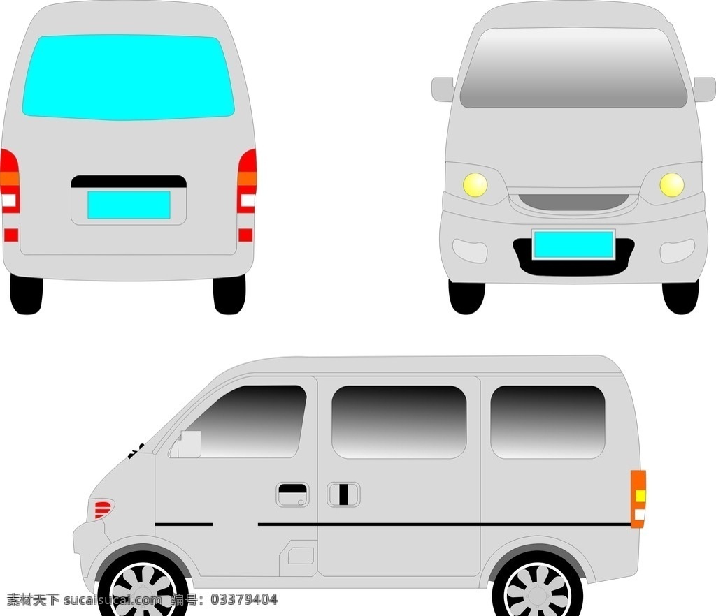 矢量样图 面包车 车身贴 样图 车前 车后 车侧面 现代科技 交通工具