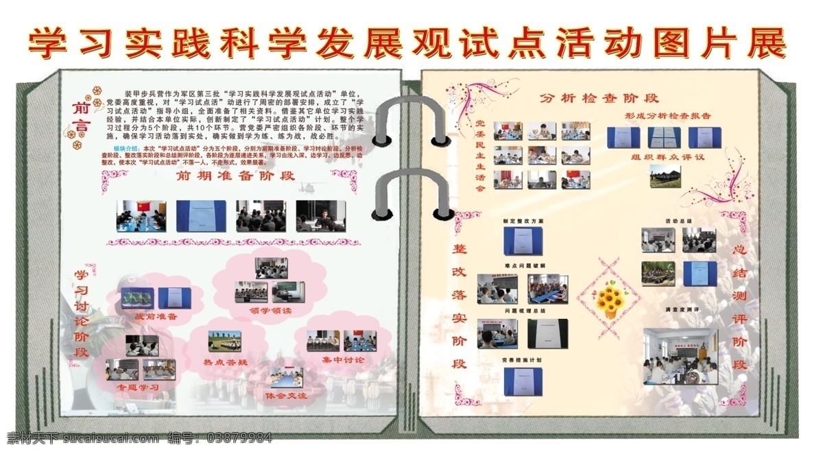 学习 实践 广告设计模板 学习实践 源文件 展板模板 前期准备阶段 学习讨论阶段 分析检查阶段 整改落实阶段 psd源文件