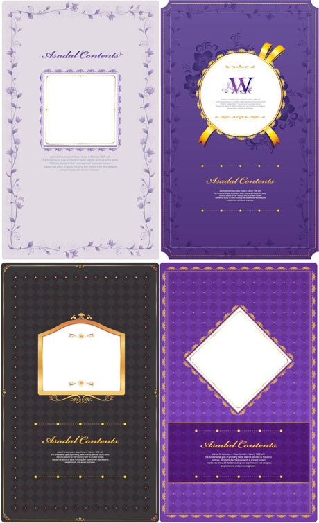 紫色 花纹 卡片 模板 矢量 卡 丝带 装饰 边界 蚱蜢模式 侧 矢量图 花纹花边