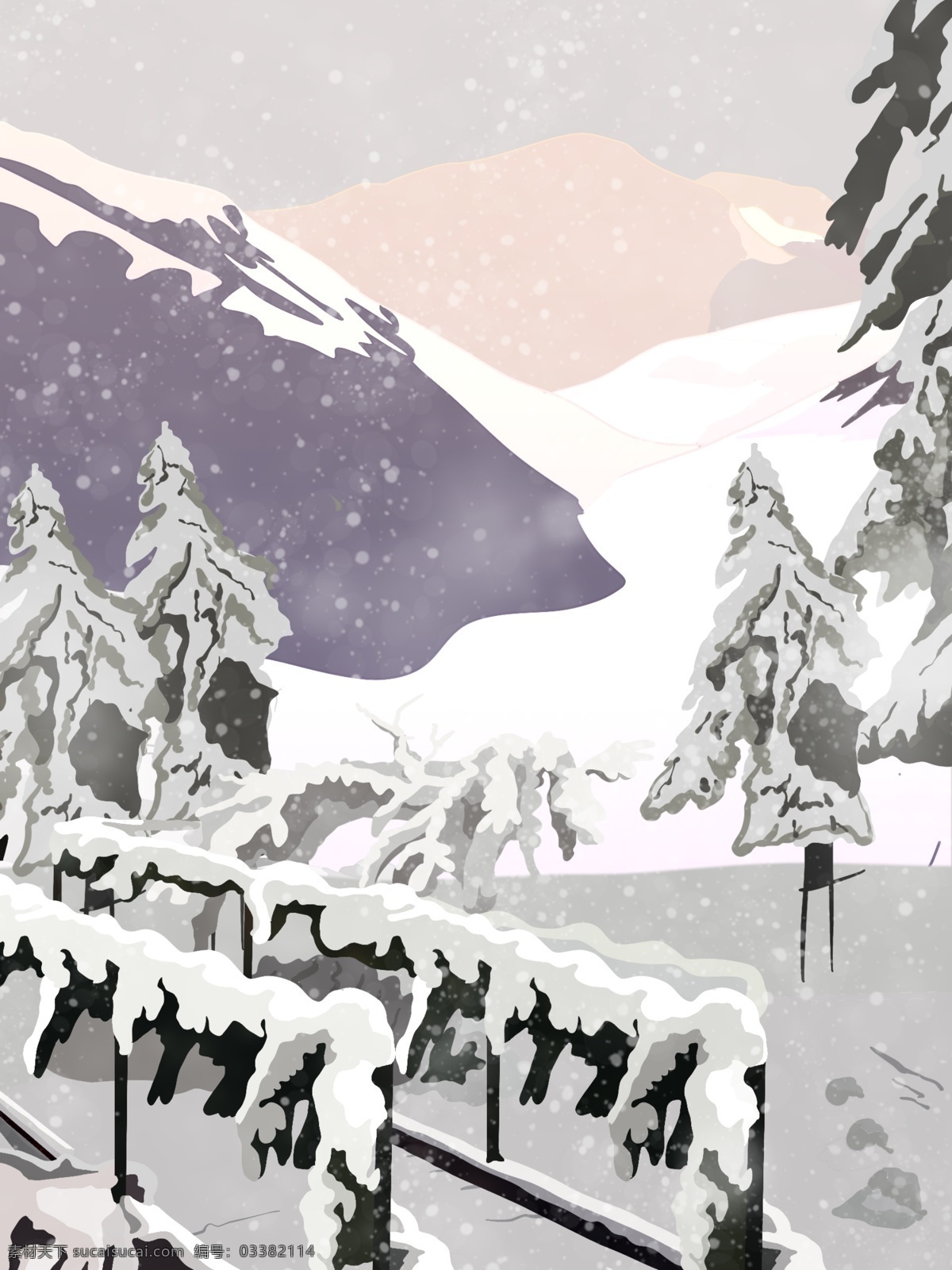 唯美 新年 雪地 树木 背景 风景 背景设计 雪景 彩绘背景 大雪风景 大雪节气 小雪 中国风节气