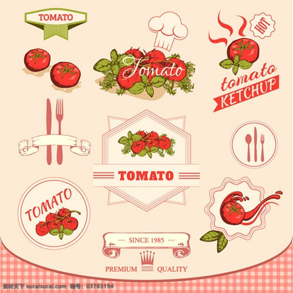 卡通番茄 番茄 餐具 英文 tomato 厨师帽 白色