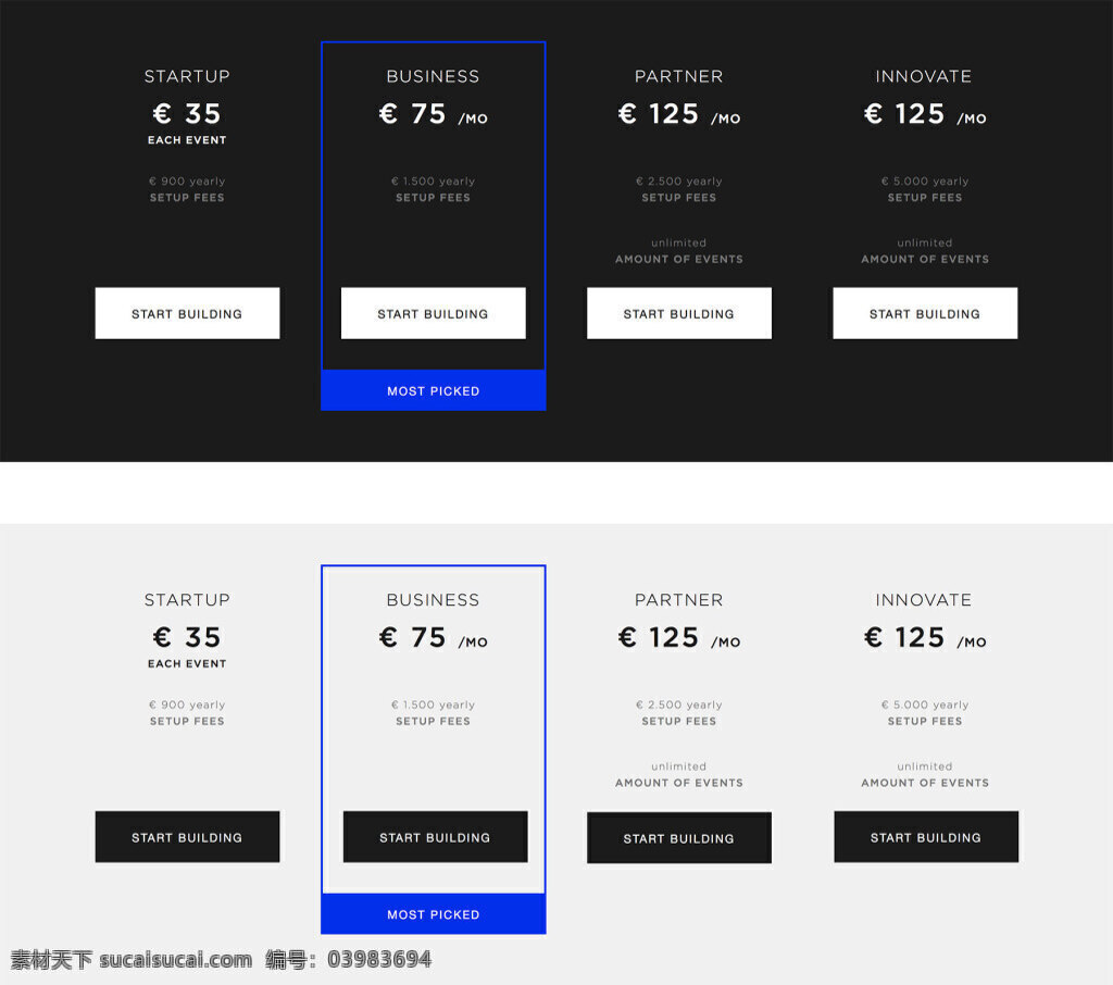 简约定价表 外国网页界面 移动界面 app设计 网页ui设计 产品价格表