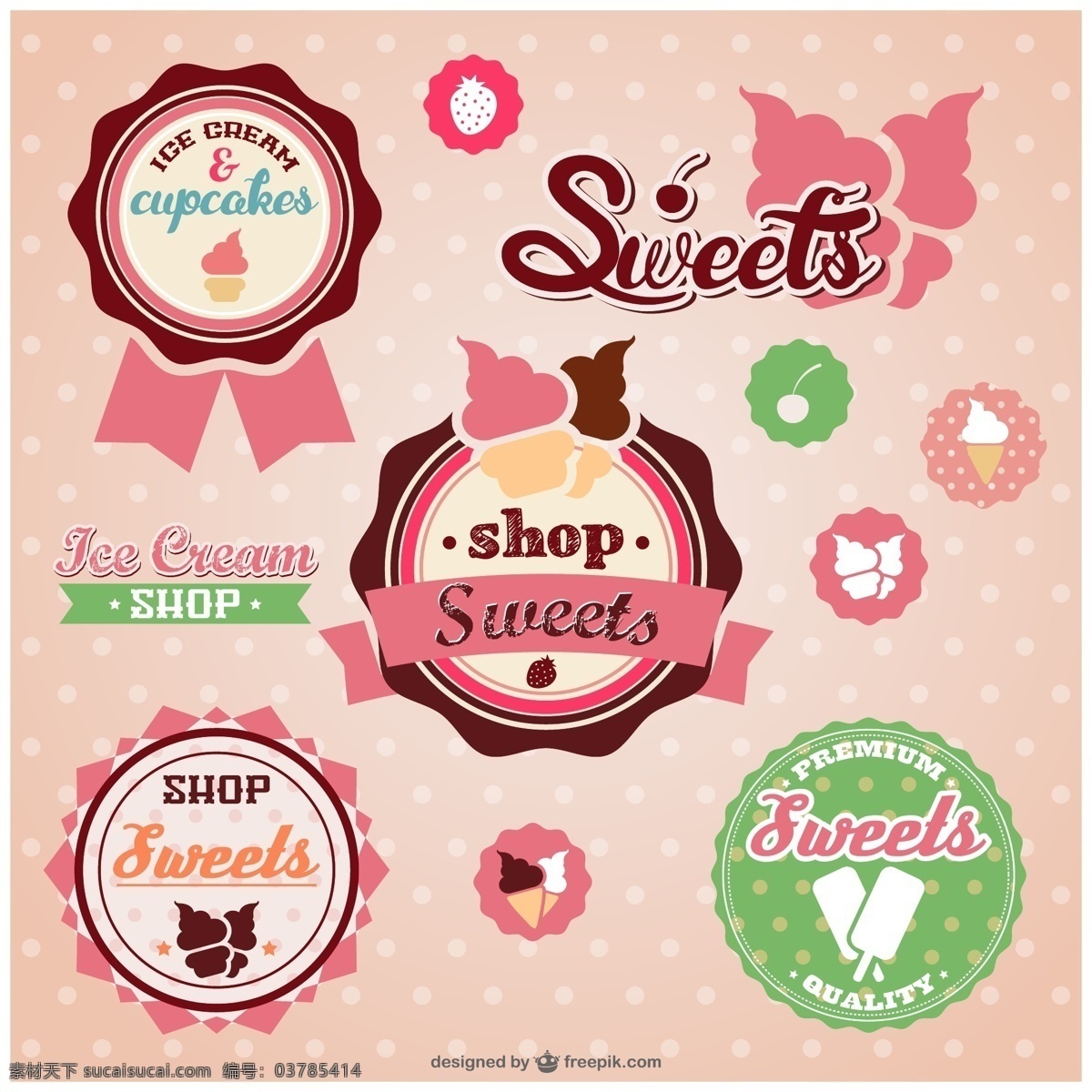 可爱 糖果 徽章 标志 横幅 复古 丝带 食品 标签 餐厅 印花 模板 贴纸 面包 蛋糕 标志设计 复古的图案 冰淇淋 粉色