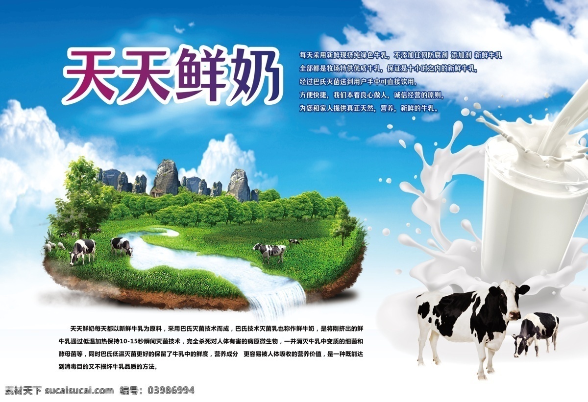天天鲜奶 a3单页 牛奶 鲜奶海报 牛奶海报 鲜奶单页 广告 分层