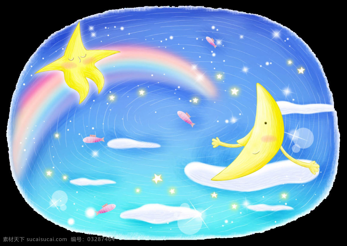 梦幻 童话 星空 图案 彩虹 彩色装饰 童话星空 月亮