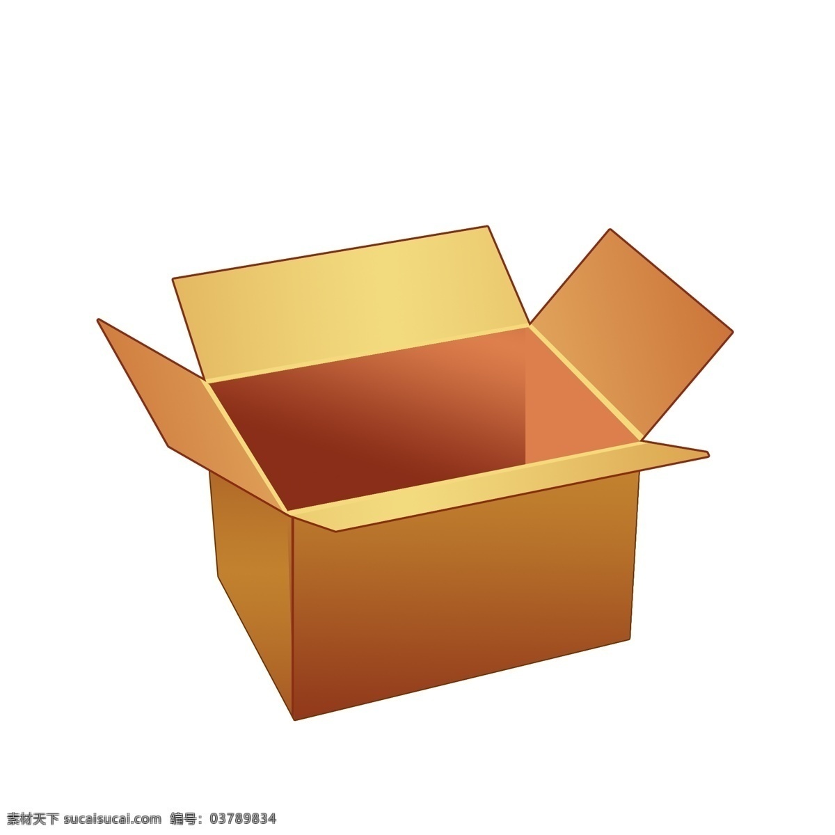 打开 棕色 纸箱 子 插画 黄色的纸箱子 新纸箱子 牛皮纸箱子 快递包装纸箱 装东西的箱子