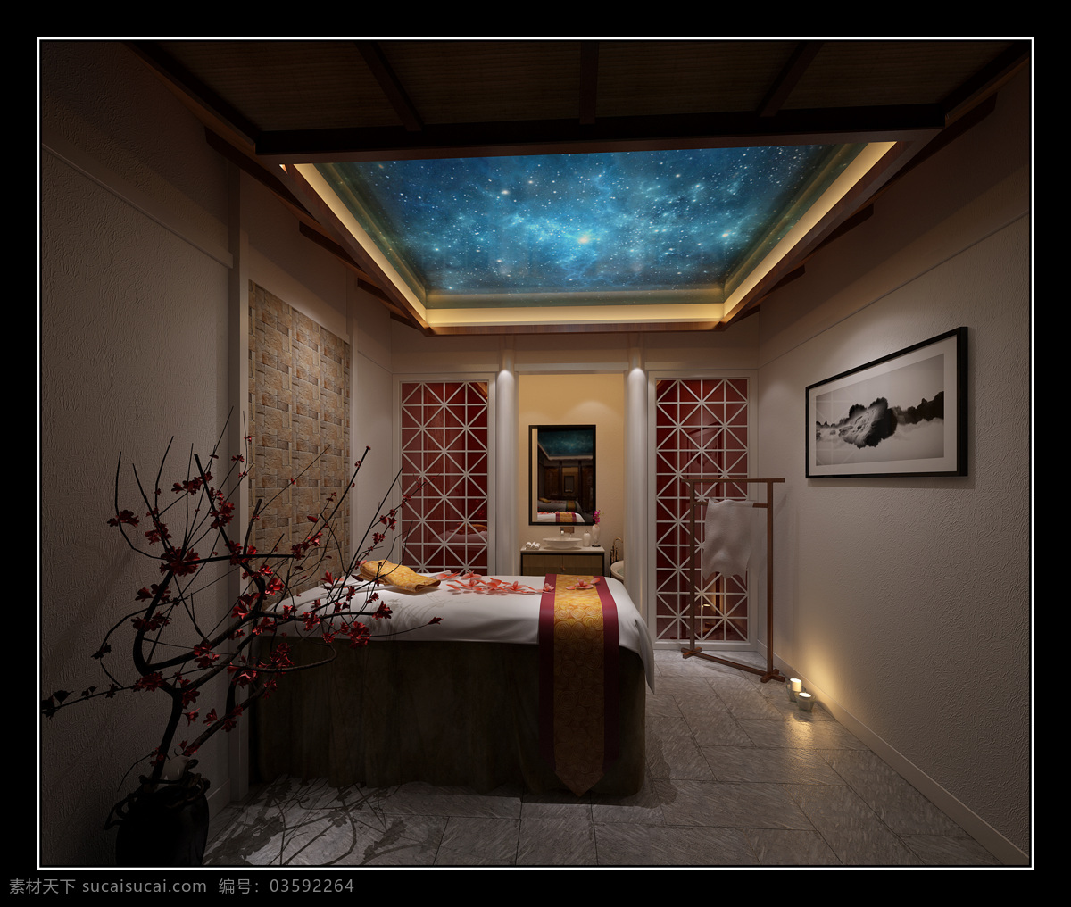 中式 包间 spa 环境设计 美容院 室内设计 星空 家居装饰素材
