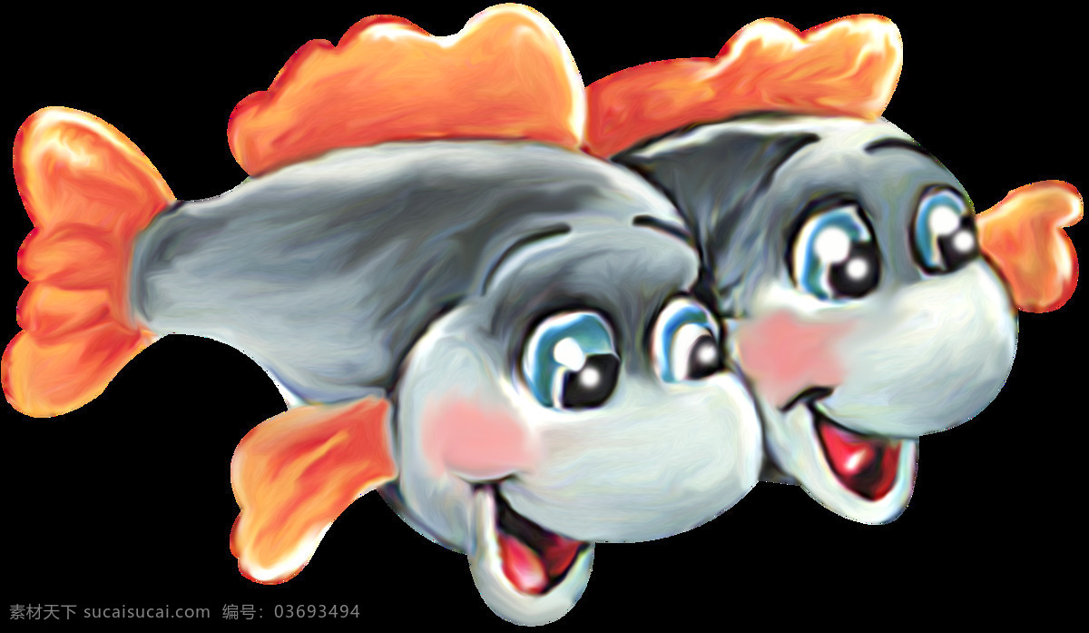 可爱 彩绘 卡通 两条鱼 透明 橙色 灰色 张嘴 手绘 透明素材 免扣素材 装饰图片