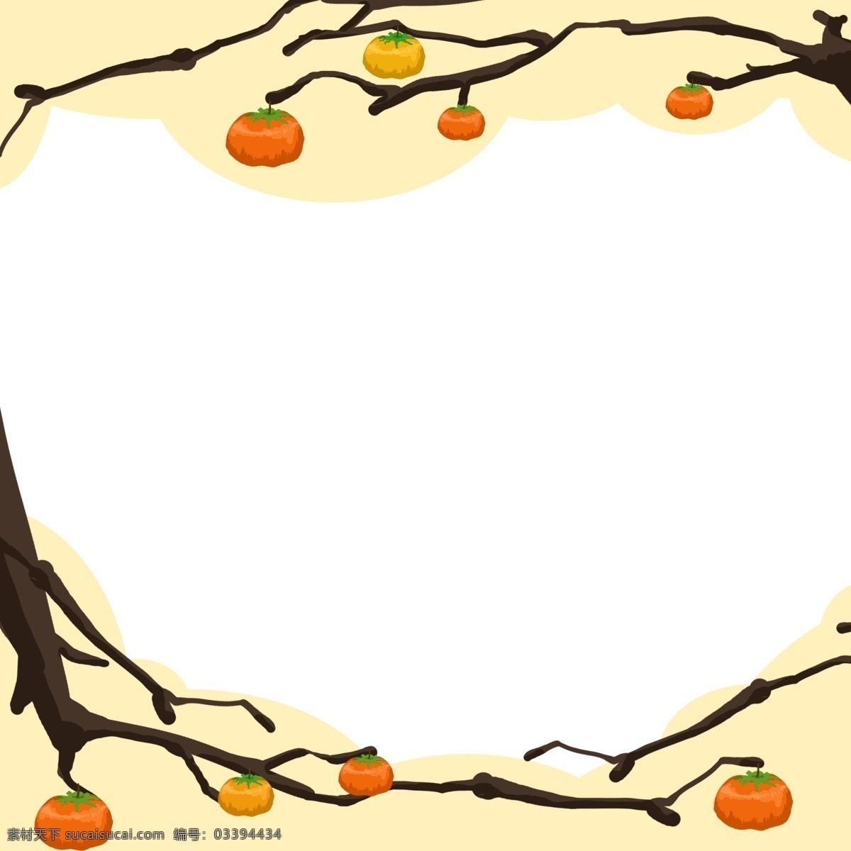手绘 秋季 柿子 边框 美味的柿子 卡通边框 手绘秋季边框 创意的边框 漂亮的边框 秋季的柿子