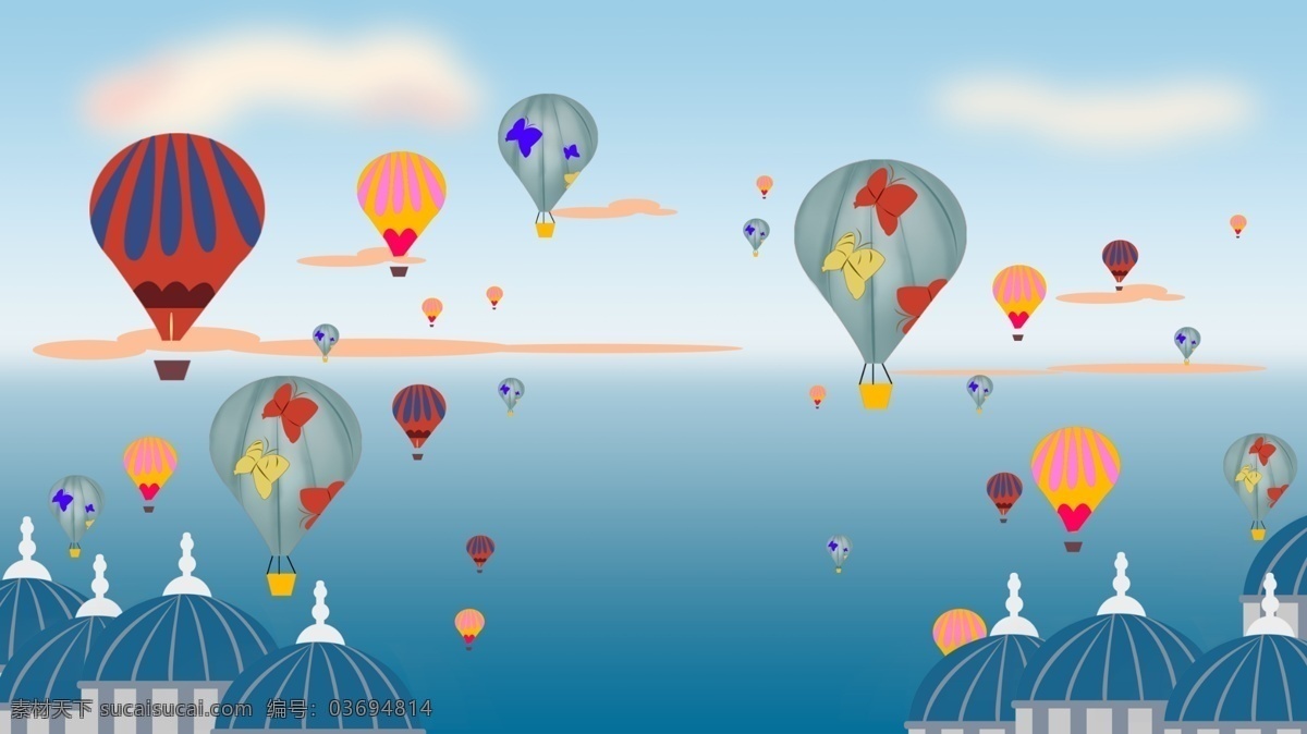 多彩 城堡 热气球 背景 蓝天 banner 背景素材 清新 氢气球 彩云 背景展板 背景素材下载 彩色背景 创意 彩绘素材