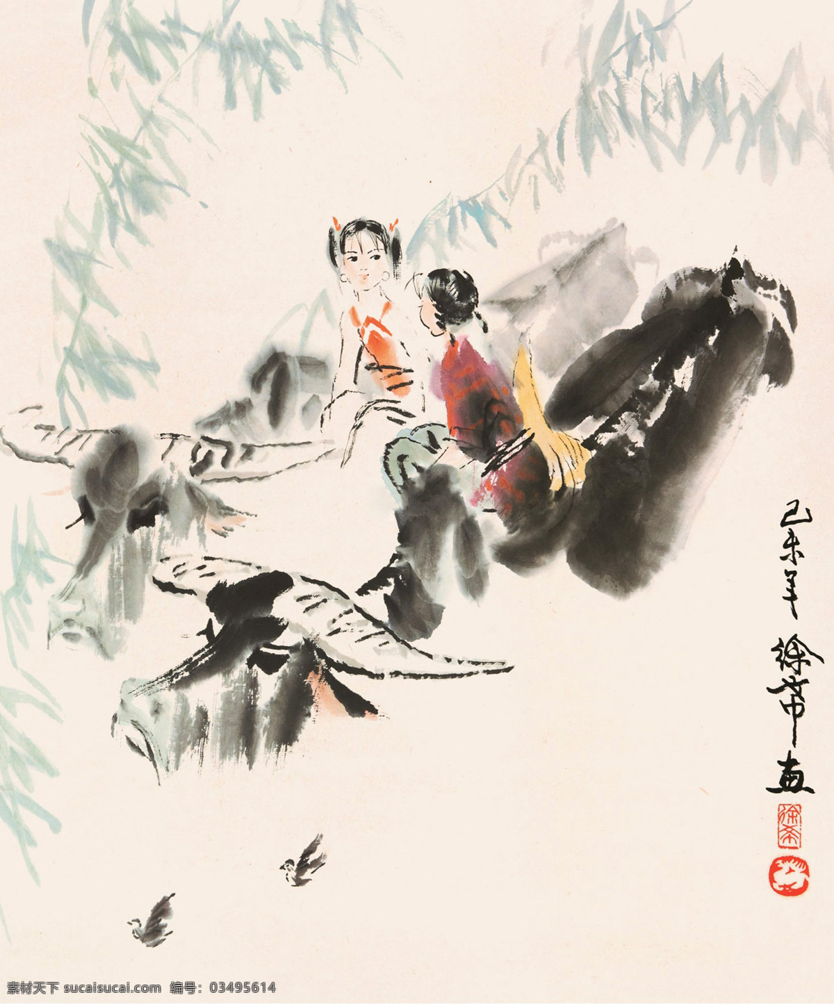 牧牛 国画 徐希 水牛 牧童 双牛 春竹 春燕 江南 绘画书法 文化艺术 国画徐希