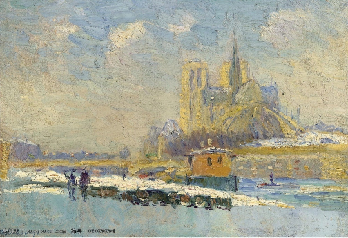 lebourg 印象派 风景 自然 山水 油画 装饰画 tournelle 法国 画家 阿尔伯 特勒 堡 albert of quay the and paris de dame notre