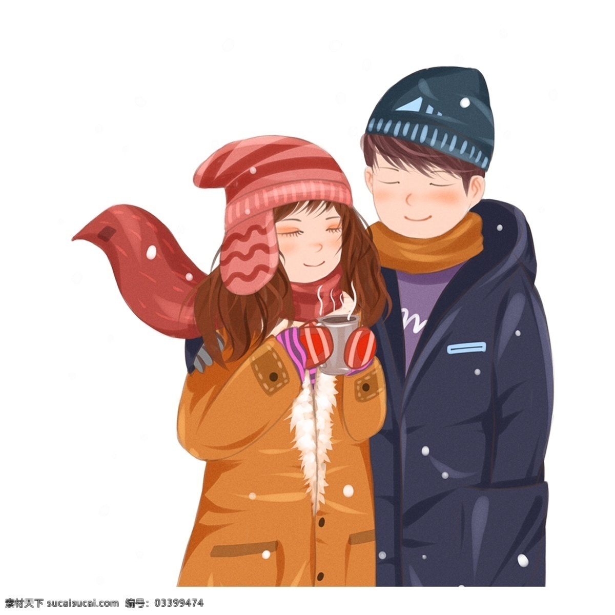 可爱 冬季 情侣 人物 透明 元素 甜蜜情人 爱人 免抠元素 透明元素 手绘元素