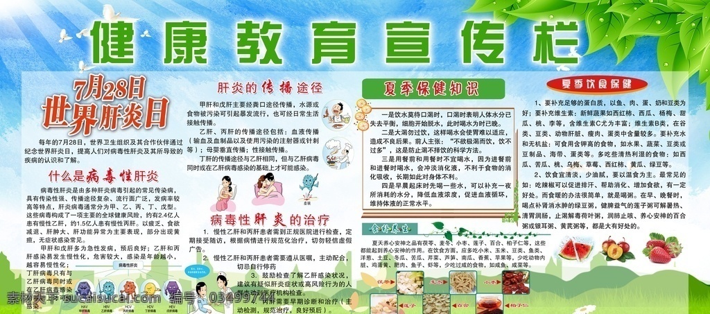 健康教育 宣传栏 世界肝炎日 夏季保健知识 食补养生 夏季饮食保健 什么是肝炎 展板模板