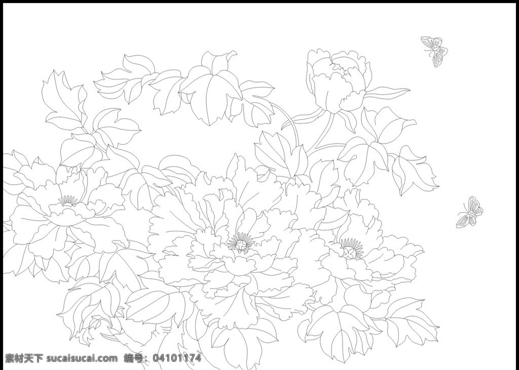 国色天香 花 牡丹 牡丹花 蝴蝶 花开富贵 背景墙 隔断 勾线图 艺术玻璃