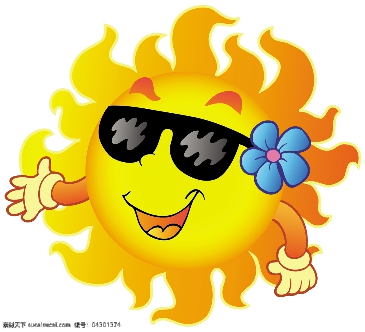 可爱太阳表情 太阳 表情 墨镜 花朵 夏日 夏天 时尚 梦幻 背景 底纹 矢量