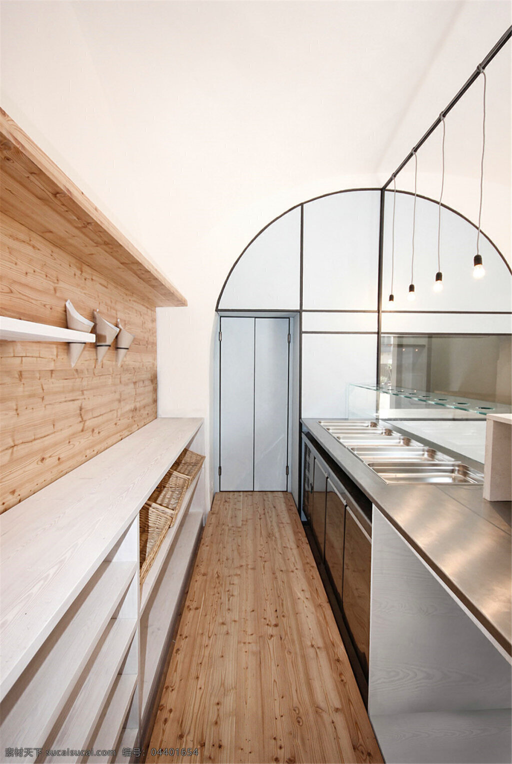 烘焙 室 玻璃门 装修 效果图 烘焙室 木地板 木质墙壁 白色吊顶 吊灯 餐台