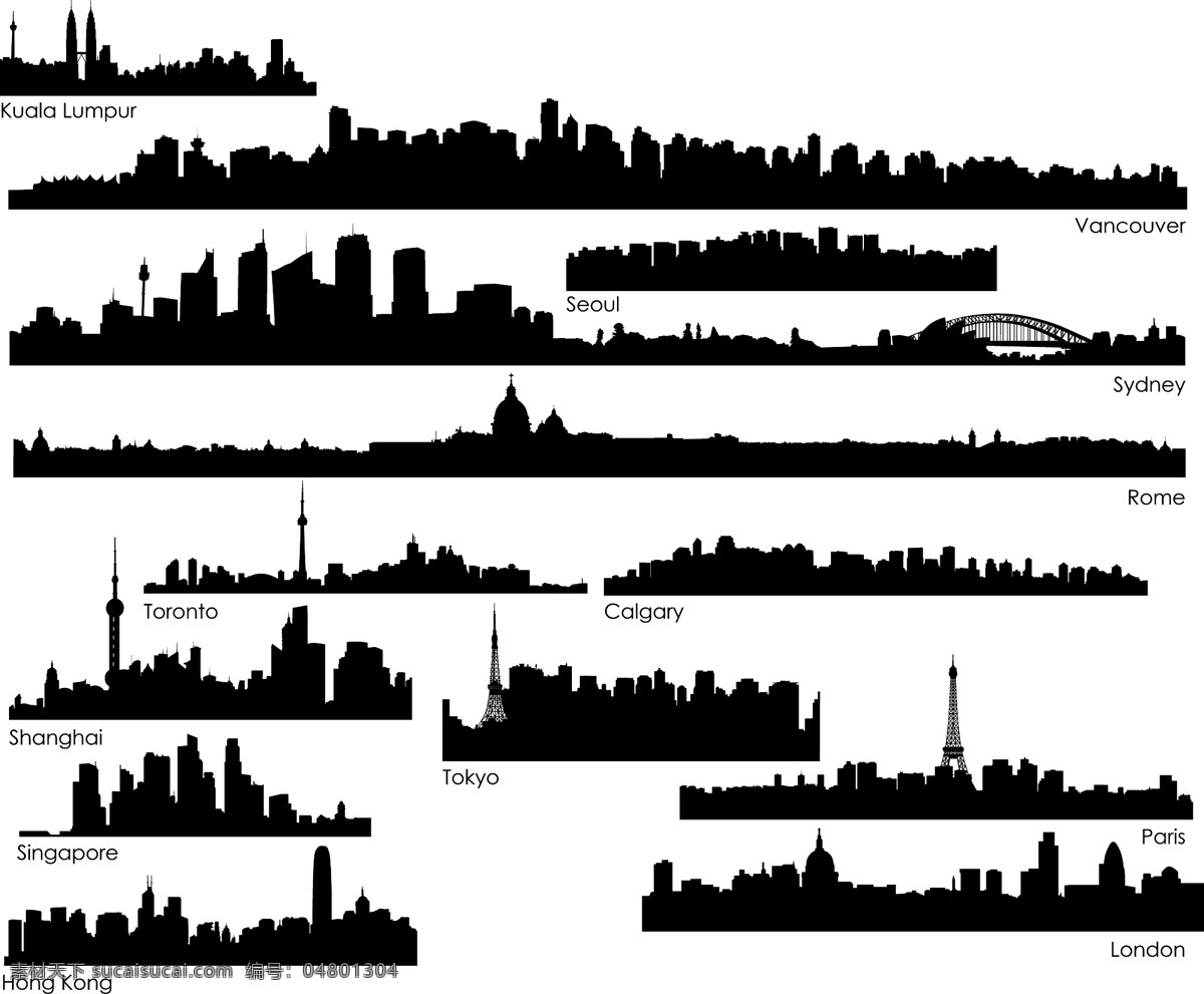 世界 城市 剪影 矢量 巴黎 城市剪影 建筑 楼体 伦敦 上海 悉尼 香港 新加坡 卡尔加里 温哥华 吉隆坡 马来西亚市 汉城罗马 多伦多 东京 矢量图 花纹花边
