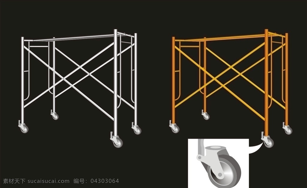 不锈钢脚手架 铁架 烤漆脚手架 手绘脚手架 脚手架滑轮