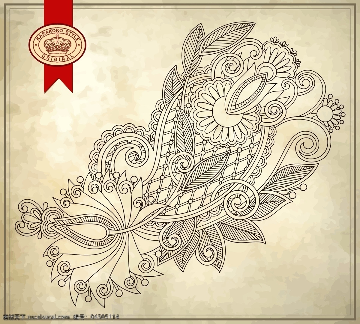 复古 手绘 花纹 背景 矢量 花朵 模板 设计稿 素材元素 藤蔓 线描 叶子 图案 源文件 矢量图