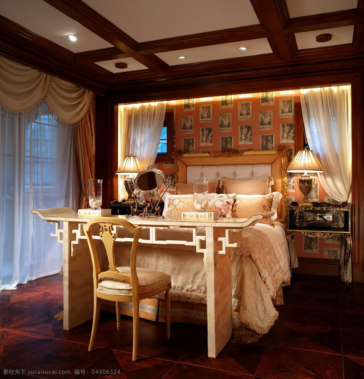 美式 复古 卧室 床 效果图 华丽装修 家装 软装 软装设计 设计效果图 室内 装修