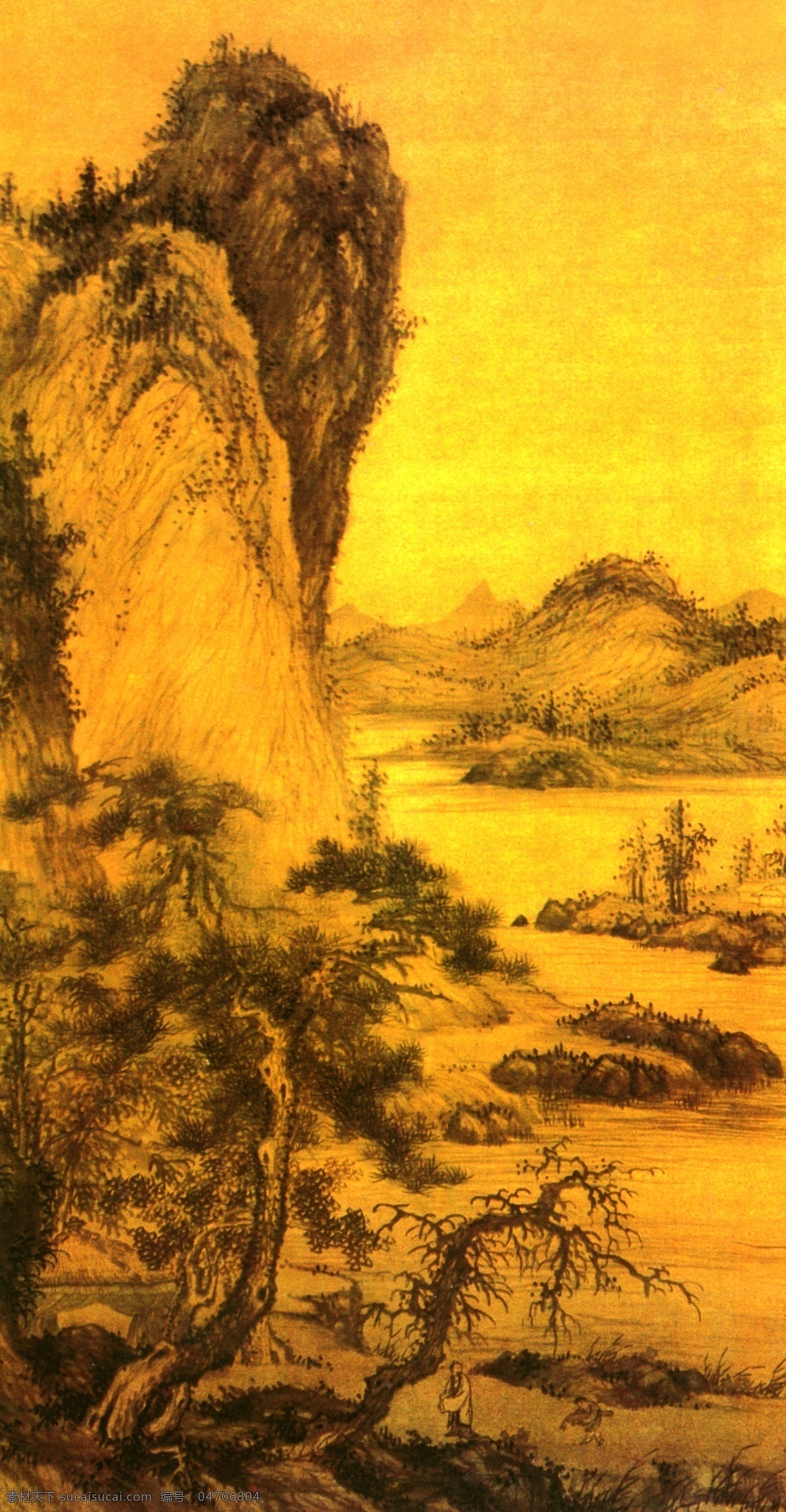 暮归 明清传世名画 国画 明清 传世 经典 珍藏 隐世 世外 山水画 风景画 名画 山石 大江 松树 翠柏 奇石 老翁 书童 绘画书法 文化艺术